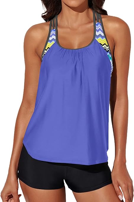 Photo 1 of Aleumdr Womens Blouson Striped Printed Push up Strappy T-Back Tankini Top with Shorts(Available in Plus) MEDIUM 
