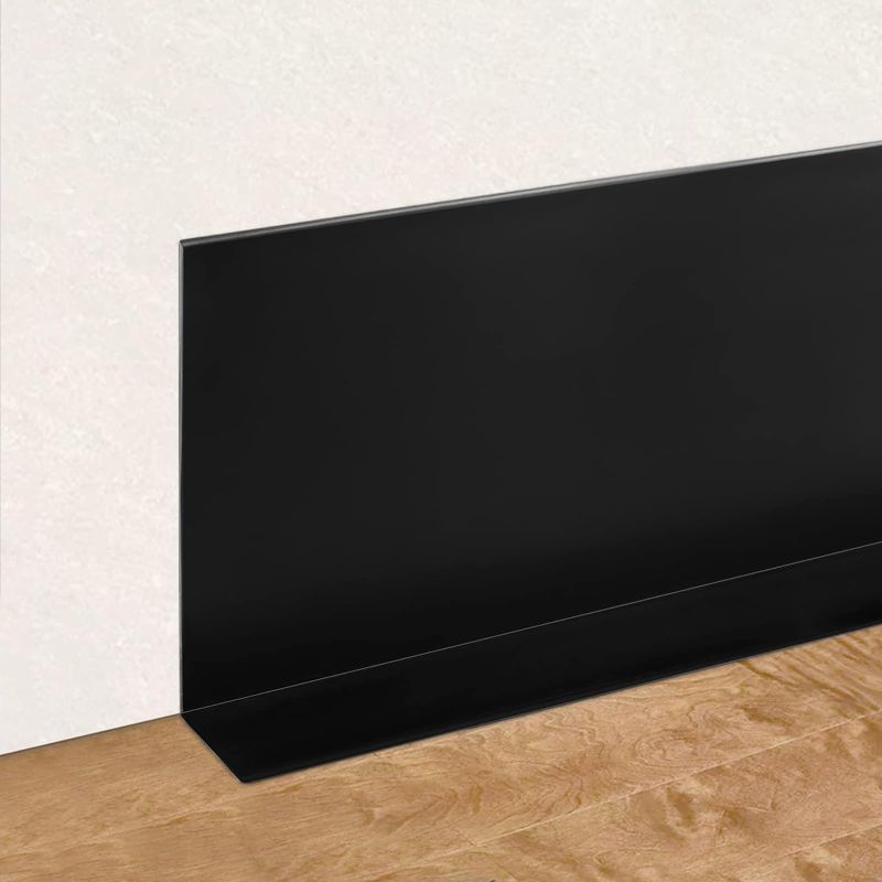 Photo 1 of Vinyl Baseboard Molding Vinyl Wall Base Trim 4 Inch Flexible Rubber Baseboards with a Crease Design for Covering The Corner Crevices, Totally 5 Inch Wide, 19.68' Long, Black
