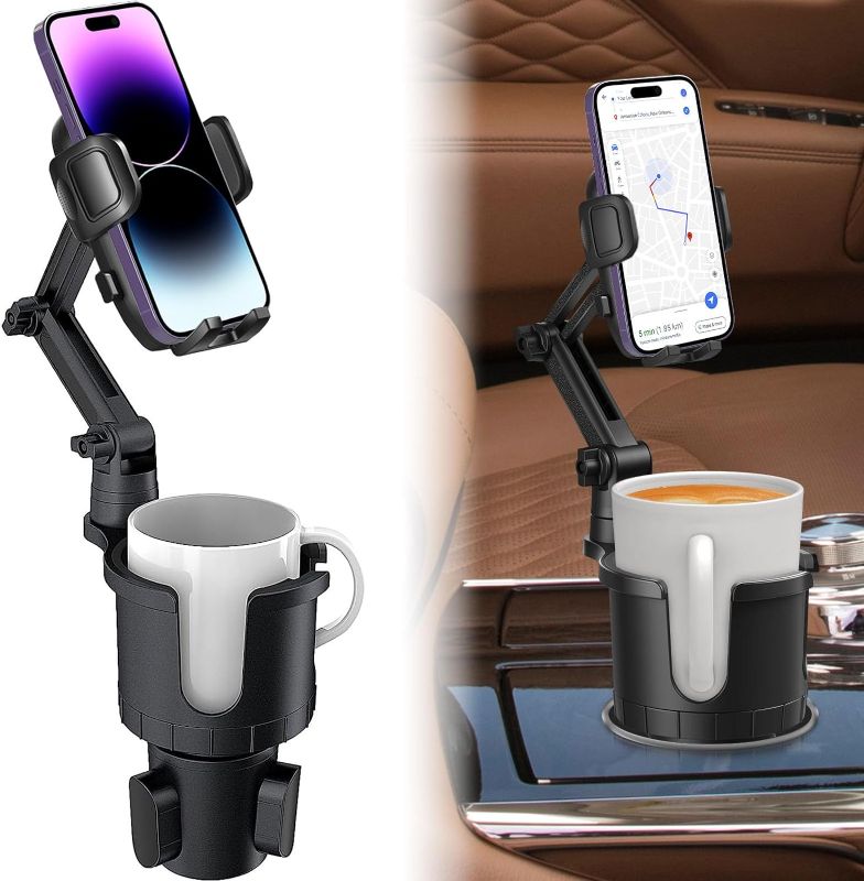 Photo 1 of 2 in 1 Large Cup Holder Phone Mount Extender for Car with Expandable Base, Multi CupHolder Expander for 18-40oz Drink Bottles, Mug and Phone Holder with 360 Adjustable Arm Fits All iPhone&Smartphone
