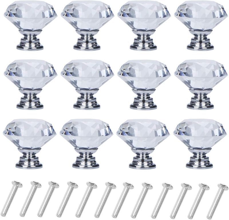 Photo 1 of 12 Pack Drawer Knobs Diamond Shaped Crystal Glass 30mm Cabinet Knobs Pull Handles (Silver)
