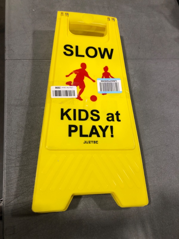 View 2 of Juztec Slow Children Playing Sign For Street, Caution Kids At Play Sign, Down traffic Safety signs outdoor (3 Pack) Yellow