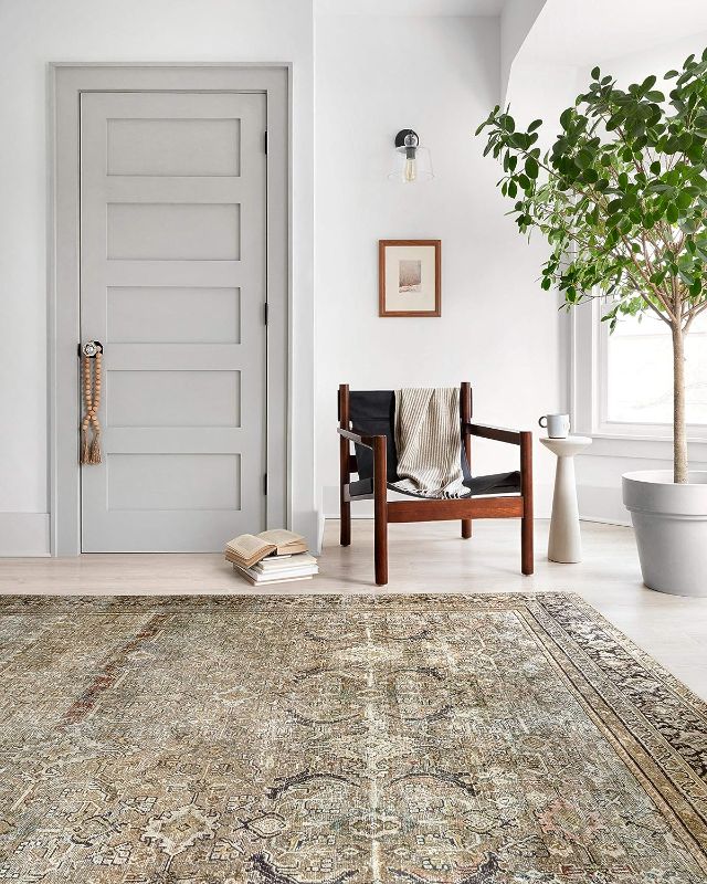 Photo 1 of Loloi LAYLA Collection, LAY-03, Olive / Charcoal, 2'-0" x 5'-0", .13" Thick, Accent Rug, Soft, Durable, Vintage Inspired, Distressed, Low Pile, Non-Shedding, Easy Clean, Printed, Living Room Rug
