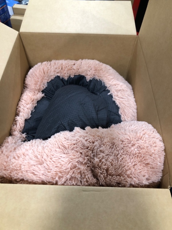 Photo 2 of 2 Pack Bedsure Calming Dog Bed for Medium Dogs - Donut Washable Medium Pet Bed, 30 inches Anti-Slip Round Fluffy Plush Faux Fur Cat Bed, Fits up to 45 lbs Pets, Pink
