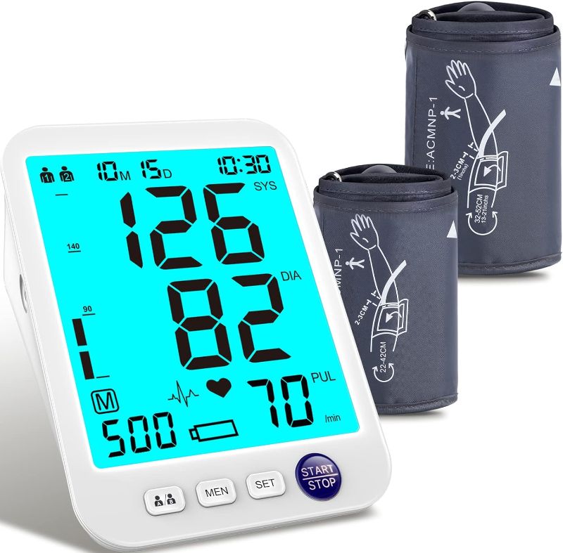 Photo 1 of Blood Pressure Monitor-Automatic Blood Pressure Machine XL Cuff for Big Arms 13-21”-Medium/Large Cuff 9"-17" Extra Large Backlit LCD Heart Rate Detection Two User 1000 Mem (Blue
