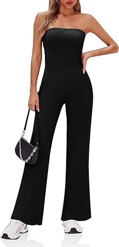 Photo 1 of Cicy Bell Women's Strapless Ribbed Flare Jumpsuits One Piece Tube Top Casual Long Pants Rompers XL
