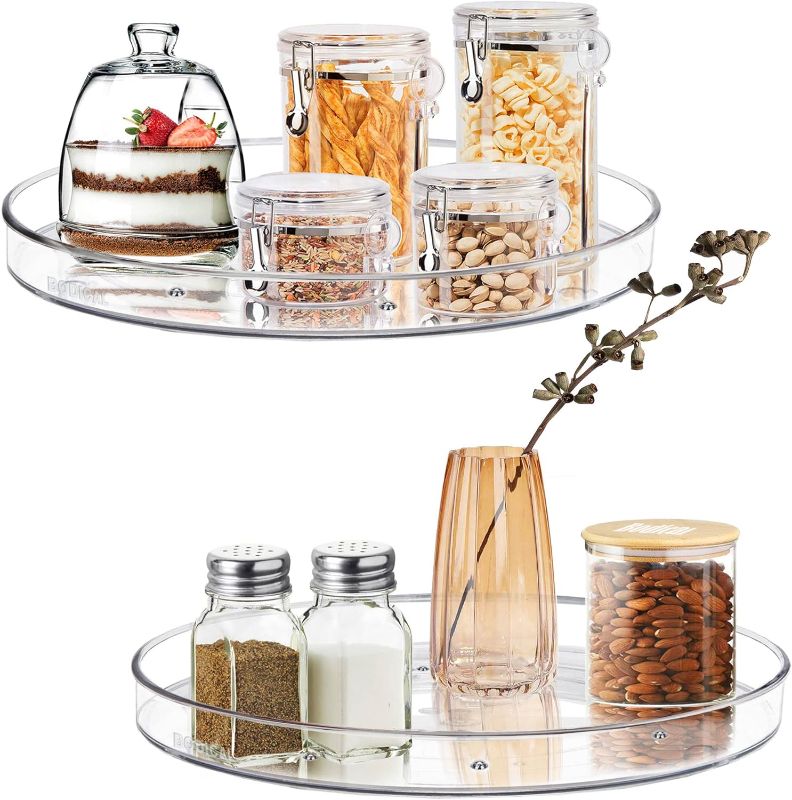 Photo 1 of 2 Pack Lazy Susan Organizer, 10.6" Clear Lazy Susan Turntable for Kitchen Cabinet, Lazy Susan Spice Rack Organizer Countertop, Medicine Cabinet Organizer, Pantry Organization and Storage
