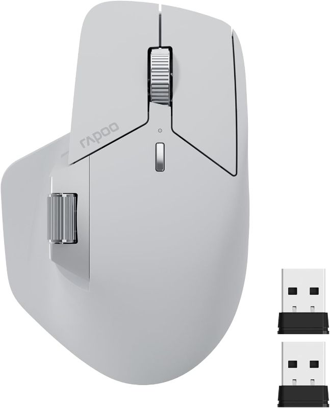 Photo 1 of Rapoo MT760 Multi-Device Wireless Mouse, Bluetooth 5.0 and 2.4G Multi-Mode Connection, Up to 4 Devices, 11 Programmable Buttons, 4K DPI, 90 Days Battery Life, PC, Light Grey
