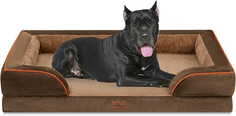 Photo 1 of Comfort Expression XXL Dog Bed, Waterproof Orthopedic Dog Bed, Jumbo Dog Bed for Extra Large Dogs, Durable PV Washable Dog Sofa Bed Brown, Large Dog Bed with Removable Cover with Zipper 53.0"L x 42.0"W x 9.5"Th Brown