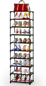 Photo 1 of Kitsure Shoe Organizer - 10-Tier Tall Shoe Rack for Closet, Entryway, Sturdy Shoe Shelf w/Large Capacity for up to 20 Pairs, Space-Saving Narrow Shoe Rack w/Easy Assembly Fits Boots, Heels, Black 