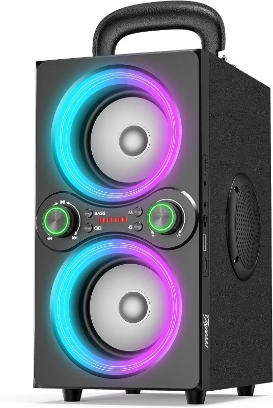 Photo 1 of Bluetooth Speakers, 80W(Peak) Wireless TWS Portable Bluetooth Speaker, Beat-Driven Lights, 100dB Loud Stereo Speaker with BassUp, Speakers with Subwoofer for Outdoor, Party, Camping
