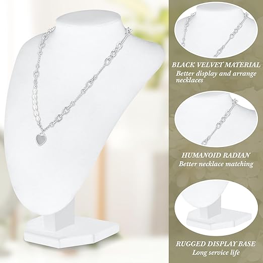 Photo 1 of  Necklace Stand Display Jewelry Bust Display Stand (White,Velvet)