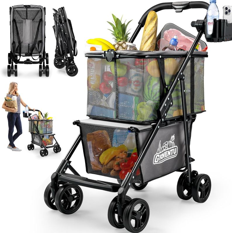 Photo 1 of ???? ???????? Folding Shopping Cart with Wheels, 80lbs Multi Use Grocery Carts with 360° Wheels & Removable Tote Bag, Multifunctional Portable Personal Shopping Carts for Groceries
