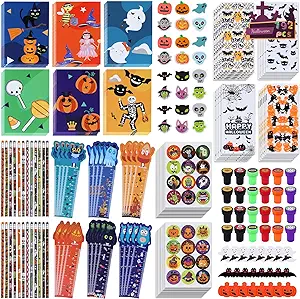 Photo 2 of 192Pcs Halloween Party Favors Assorted Gift Set ,Halloween Themed Stationery Trick or Treat Toy , Including Eraser, Pencil, Bag, Rulers, Notebooks, Seals, Candy Stickers, Label for Kids girls