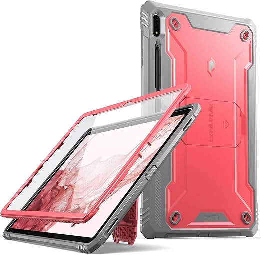 Photo 2 of Poetic Revolution Case Designed for Galaxy Tab S7 Plus 2020 / S8 Plus 2022 12.4 inch, Full-Body Heavy Duty Case with S Pen Holder, Support S Pen Wireless Charging,Built-in-Screen Protector, Pink
