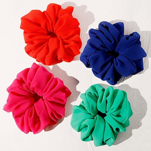 Photo 2 of Artilady Chiffon Jumbo Scrunchies -4 Pack Scrunchies for Thick,Curly Hair Soft Hair Ties Large Ponytail Holder Big Hair Band Oversized Scrunchy Cute Birthday Wedding Gift for Women Girl Teen
