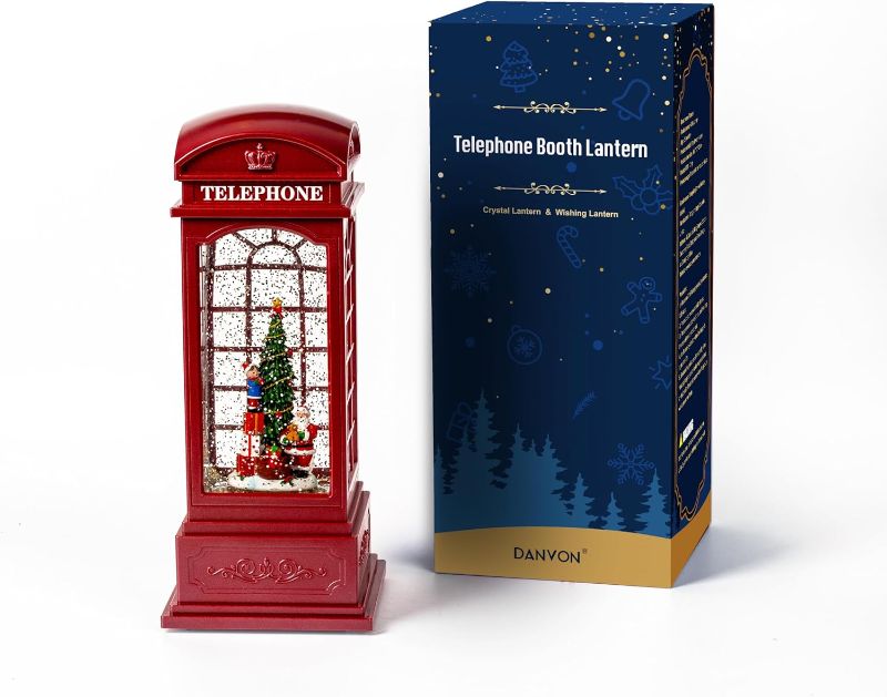Photo 1 of 11” Red Christmas Snow Globe Lantern Telephone Booth,Battery Or USB Operated Musical Singing and Lighted Water Glittering Night Light,Festival Centerpiece Decoration for Birthday Xmas Valentines’ Day
