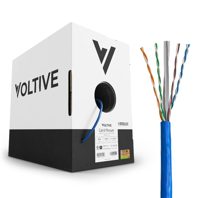 Photo 1 of Voltive Cat6 Plenum (CMP), 1000ft, Blue - Solid Bare Copper Bulk Ethernet Cable - UTP - 600MHz - UL Certified & ETL Verified
