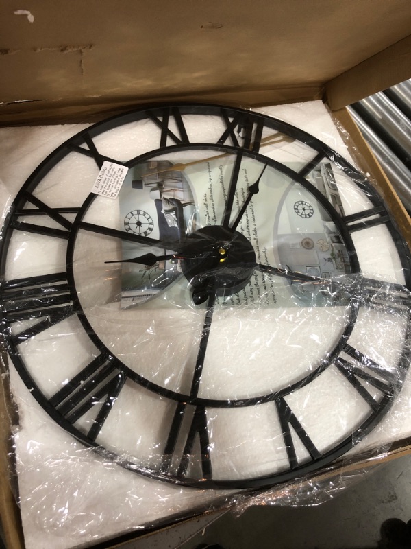 Photo 1 of Large Modern Metal Wall Clocks Rustic Round Nearly Silent Little Ticking Battery Operated Roman Numerals Clock for Living Room/Bedroom/Kitchen Wall Decor-(Black, 47cm) 47cm Black