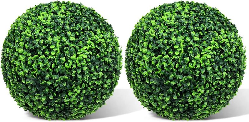 Photo 1 of 2 PCS 14.96 Inch Artificial Boxwood Balls Decorative Faux Boxwood Balls Round Artificial Plant Topiary Ball for Backyard, Balcony, Garden, Wedding Party, Home Office
