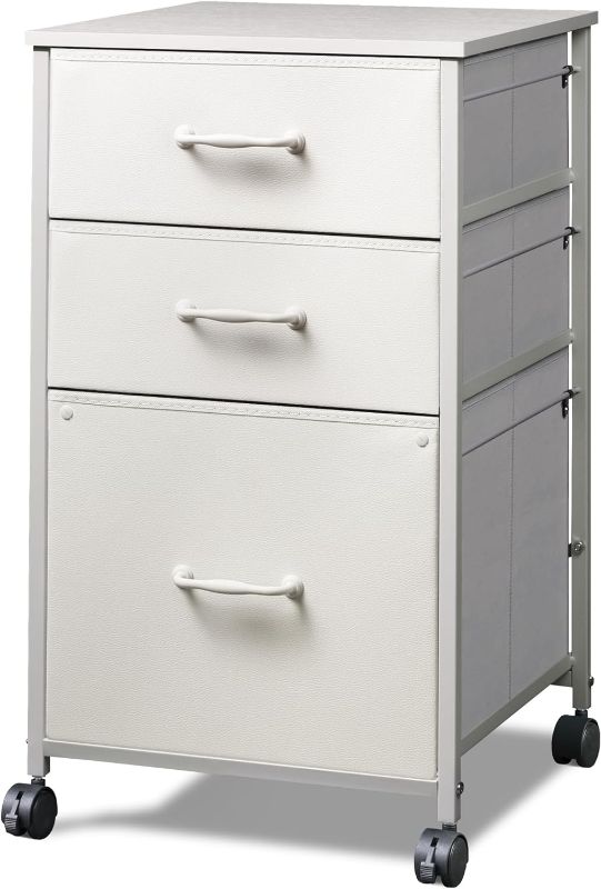 Photo 1 of DEVAISE Mobile File Cabinet, Rolling Printer Stand with 3 Drawers, Fabric Vertical Filing Cabinet fits A4 or Letter Size for Home Office, White
