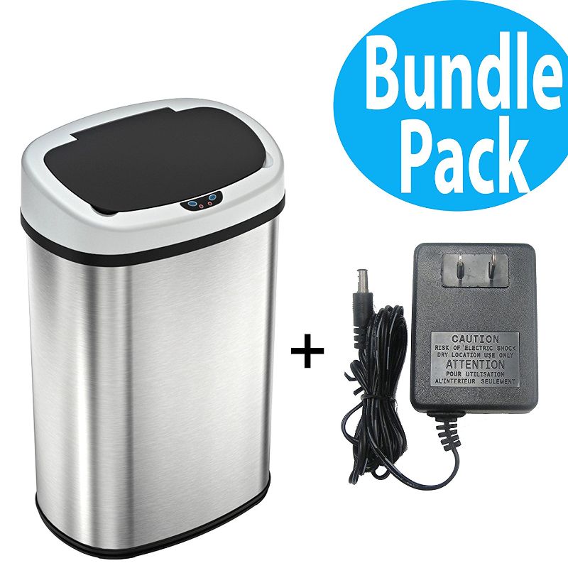 Photo 1 of SensorCan 13 Gal. Oval Stainless Steel Automatic Sensor Kitchen Trash Can with Power Adapter, Silver
