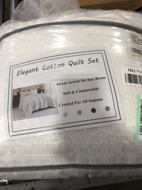 Photo 2 of 100% Cotton Quilt King Size(110"x98"), White Waffle Quilted Bedspread Sets,3Pcs Farmhouse King Quilt Bedding Set, Ultra Soft Boho Coverlet Quilt Set Shabby Vintage Chic Bedding White King