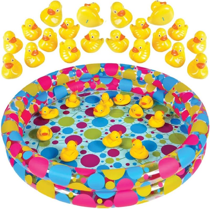 Photo 1 of Gamie Duck Pond Matching Game for Kids Includes 20 Plastic Ducks with Numbers and 3’ x 6” Inflatable Pool - Fun Memory Game - Water Outdoor Game for Children, Preschoolers, Birthday Party
