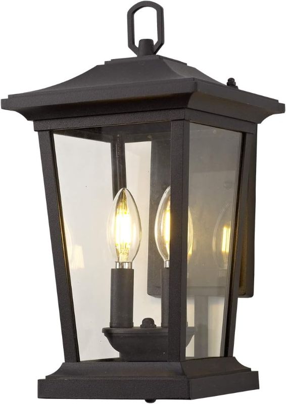Photo 1 of Large Outdoor Wall Sconce, 2-Lights Lantern, Exterior Wall Mount Light Fixture with Clear Glass, Exterior Patio/Porch, Entryway Door
