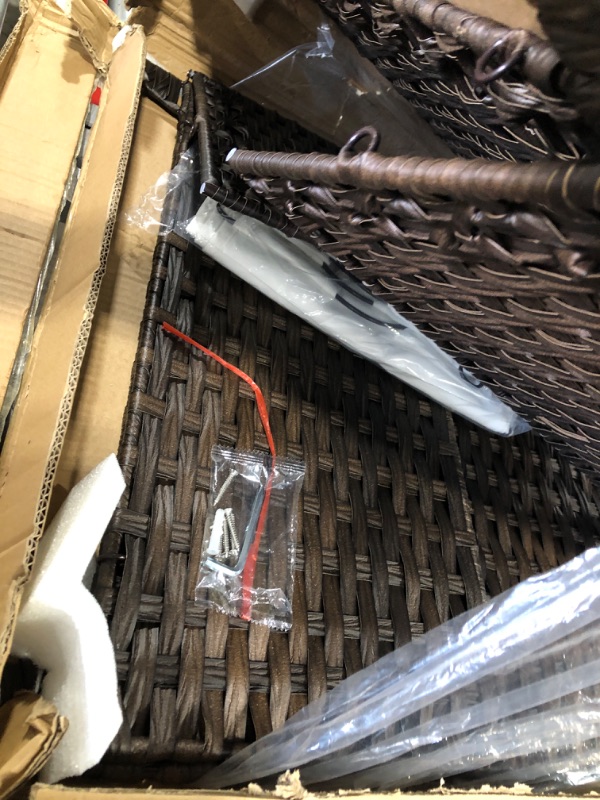 Photo 1 of Laundry Hamper with 3 Removable Liner Bags; 132L Handwoven Rattan Laundry Basket with Lid & Heightened Feet; Clothes Hamper with Side Handles; Laundry Sorter with 3 Separate Sections (Brown)