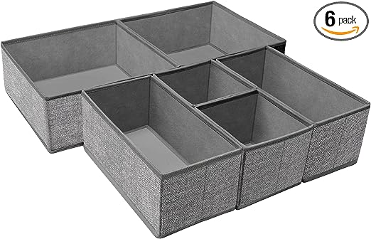 Photo 1 of Criusia Underwear Drawer Organizer, 6 Set Foldable Underwear Drawer Organizer and Closet Dividers,Storage Box for Clothes, Socks, Underwear (6 Bins) (Light Grey)
