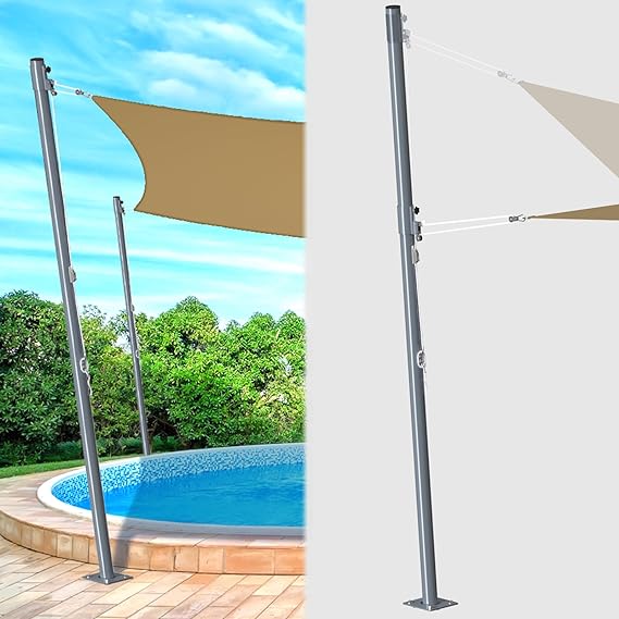Photo 1 of 8FT Shade Sail Poles,Height-Adjustable Sun Shade Poles,Double-fold Pulley Sun Sail Poles for Patio Lawn Garden Deck Playground Backyard(1 Pole,Black)