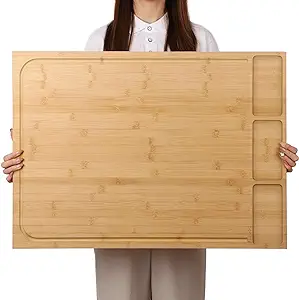 Photo 1 of 30 x 21 in Extra Large Bamboo Cutting Board and Stovetop Cover, Stove Top Cover Chopping Board with Detachable Legs and Juice Groove, Protector Board for Restaurant Kitchen Counter & Sink
