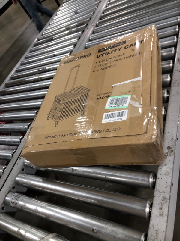 Photo 1 of MACOPRO Folding Utility Cart Portable Rolling Crate Handcart Shopping Trolley Collapsible Tool Box, with Lid, Basket on 4 Rotate Wheels, for Grocery, Shopping, Office, Storage, Teacher (Pink)