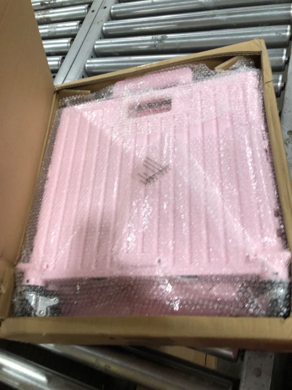 Photo 1 of MACOPRO Folding Utility Cart Portable Rolling Crate Handcart Shopping Trolley Collapsible Tool Box, with Lid, Basket on 4 Rotate Wheels, for Grocery, Shopping, Office, Storage, Teacher (Pink)