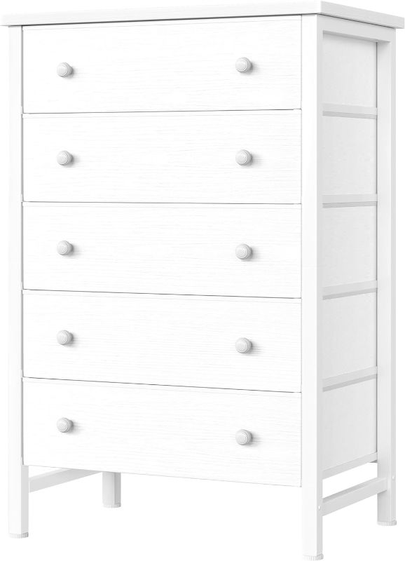 Photo 1 of BOLUO White Chest of Drawers for Bedroom Dresser with 5 Drawer Fabric Dressers Storage for Girls,Kids Closet Modern

