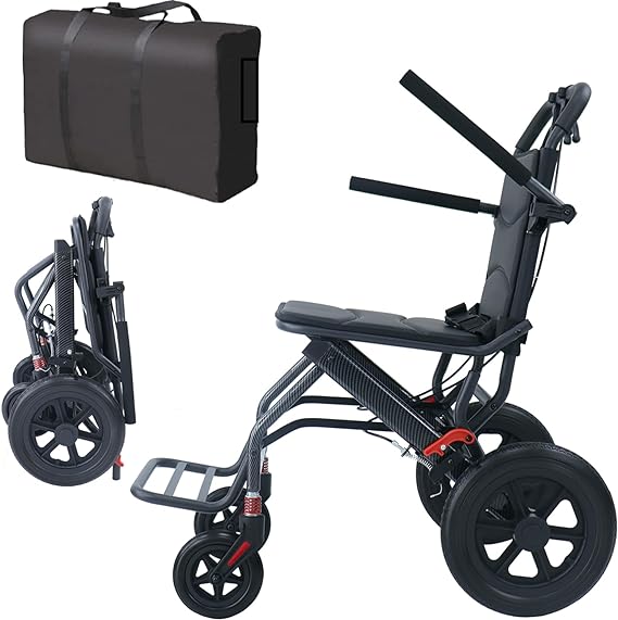 Photo 1 of Portable Folding Wheelchair, Travel Wheelchair with handbrake, Ultra-Light Wheelchair for The Elderly and Children (with Bag)