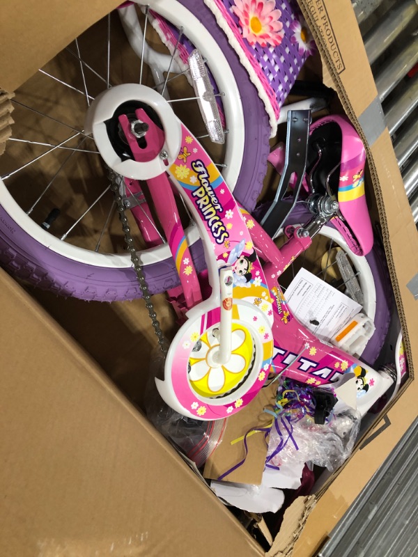 Photo 2 of Titan Girls BMX Bike for Kids Ages 4-7, 16-Inch Wheels, 9-Inch Frame, Removable Training Wheels, Toy Seat, Doll Basket, Streamers, First Bike, Princess Bicycle, Birthday Gift for Girls