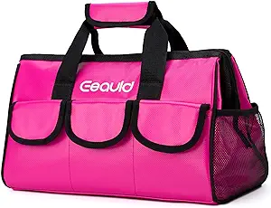 Photo 1 of Eeauld Pink Tool Bag for Women,14 Inch Small Tool Bag with Wide Open Top Mouth,Tool Organizer for Electrician,Mechanic,Craftsman,Carpenter