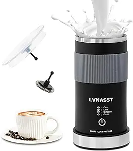 Photo 1 of LVNASST Electric Milk Frother 4-IN-1 Hot Cold Foamer for Coffee Auto Shut-Off Milk Warmer, Non-Stick Interior Coating, 2 Whisks Black