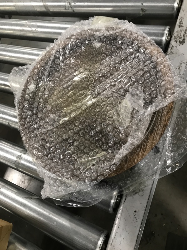 Photo 1 of Hanobe Rustic Wooden Serving Tray - Round Wood Butler Decorative Tray Vintage Centerpiece Candle Holder Trays Farmhouse Ottoman Tray for Kitchen Countertop Home Decor for Coffee Table Distressed 1