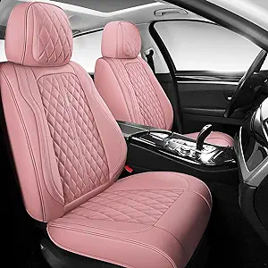 Photo 1 of NUNIVAK Full Coverage Leather Car Seat Covers Full Set Fit for Cars Trucks Sedans with Waterproof Leatherette in Automotive Seat Cover Accessories (Pink) Pink Full Set
