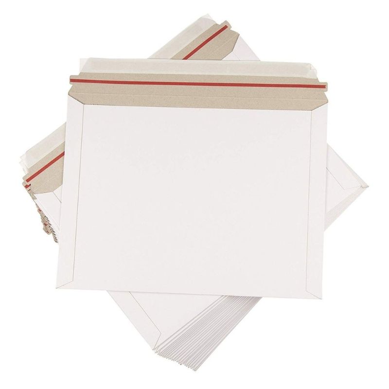 Photo 1 of 25-Pack Stay Flat Rigid Mailers 9x12 with Self Adhesive Seal 450 GSM Sturdy Bulk White Cardboard Envelopes for Shipping Photos Magazines Comic Book
