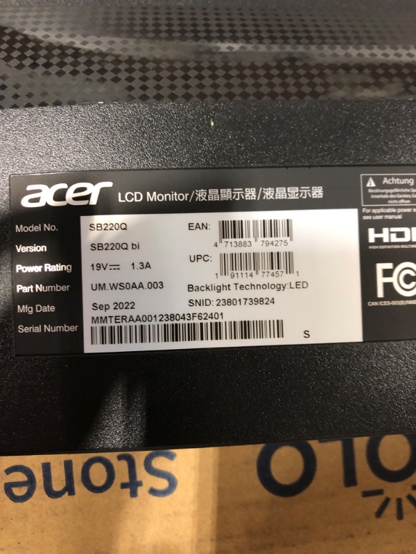 Photo 3 of Acer 21.5 Inch Full HD (1920 x 1080) IPS Ultra-Thin Zero Frame Computer Monitor (HDMI & VGA Port), SB220Q bi Monitor only 21.5-inch