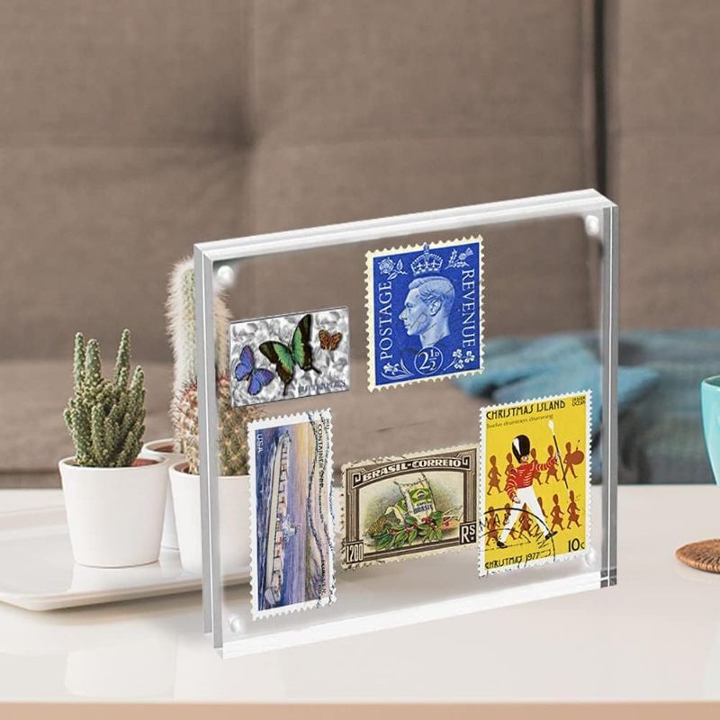Photo 1 of Acrylic Frame 4x4, 20% Thicker, 20mm Thick Frameless Clear Picture Frame, Double Sided Magnetic Photo Frame, Free Standing Desktop Display Stand Acrylic Picture Frames 4 PACK 