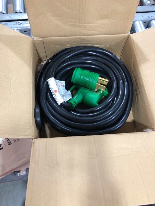 Photo 2 of addlon 30 Amp 50 Feet RV Extension Cord with Adapter 50M/30F, Heavy Duty 10/3 AWG Gauge STW Cord with Storage Bag and Cord Organizer, TT-30P/R Standard Plug, Black-Green, ETL Listed 50 FT - 30A