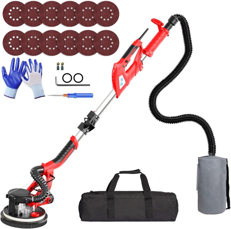Photo 1 of Drywall Sander with Vacuum Attachment, IMQUALI 750W Electric Sander Tool with Extendable Handle, Popcorn Ceiling Removal Tool with 7 Variable Speed 800-1750RPM, LED Light, 12pcs Sanding Discs, I01R
