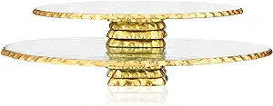 Photo 1 of Blushtier 2 Pcs Gold Cake Stand 9.8" 12.6" Glass Cake Stand Footed Glass Cake Plate Pedestal Cake Platter Round Cake Tray Dessert Server for Serving Wedding Birthday Party Display Housewarming Gift