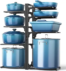 Photo 1 of ORDORA Pots and Pans Organizer: under Cabinet, 21" Height Heavy Duty 120LBS Pots Pans Organizer Rack for under Cabinet 8-Tier Adjustable for Big Stockpots, Dutch Ovens, Cast-iron Pans, Heavy Cookware