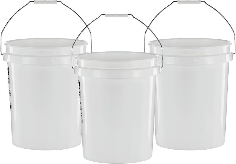 Photo 1 of United Solutions 5 Gallon Bucket, Heavy Duty Plastic Bucket, Comfortable Handle, Easy to Clean, Perfect for on The Job, Home Improvement, or Household Cleaning; White, Pack of 3