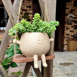 Photo 1 of UMESONG Swing Face Planter Pot Hanging Resin Flower Head Planters for Indoor Outdoor Plants Succulent Pots for String of Pearls Plant Live Gift Ideas for Mother, Christmas